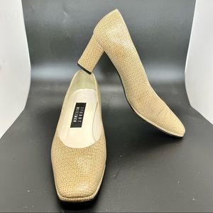 Stuart Weitzman Womens Pumps Heels Wicker Rattan Pattern 2.25" Block Heel Sz 6.5